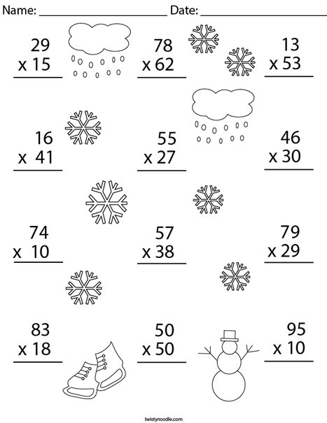 Winter Multiplication Practice 2 Digit by 2 Digit Math Worksheet ...