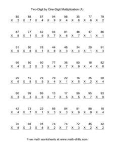 Two-Digit by One-Digit Multiplication (A) Worksheet for 3rd - 4th ...