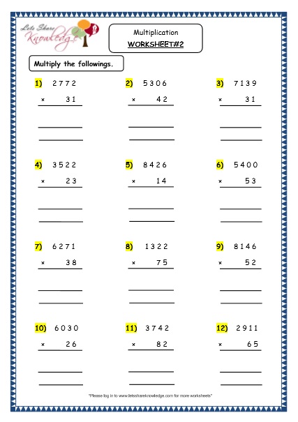 2 digit multiplication worksheet grade 4
