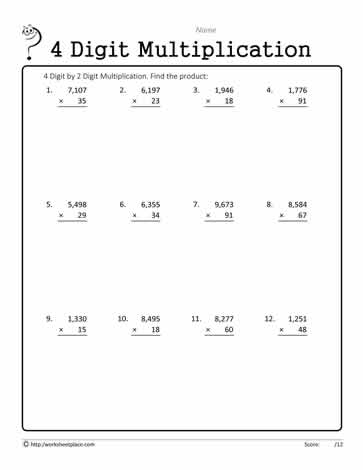 4 Digit by 2 Digit Multiplication Worksheets