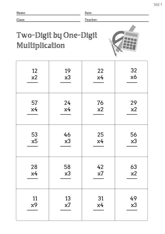 Printable and Downloadable Two-digit by One-digit Multiplication ...