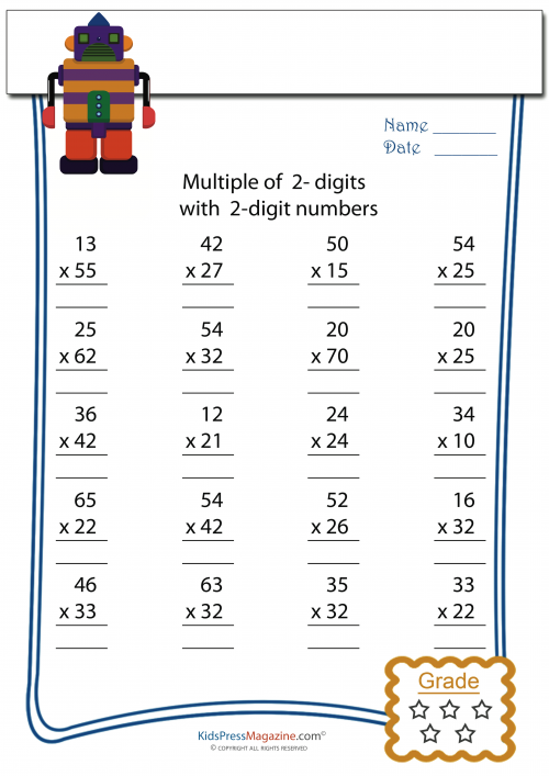 Multiplication Worksheet - 2 Digit times 2 Digit #2 ...