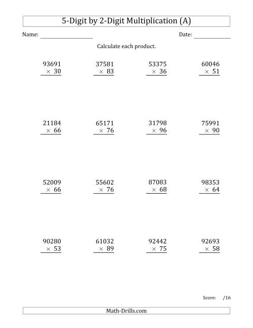 Multiplying 5-Digit by 2-Digit Numbers (A)