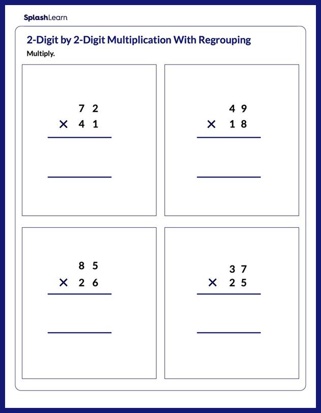 Multiply 2-Digit Numbers with Regrouping - Math Worksheets ...