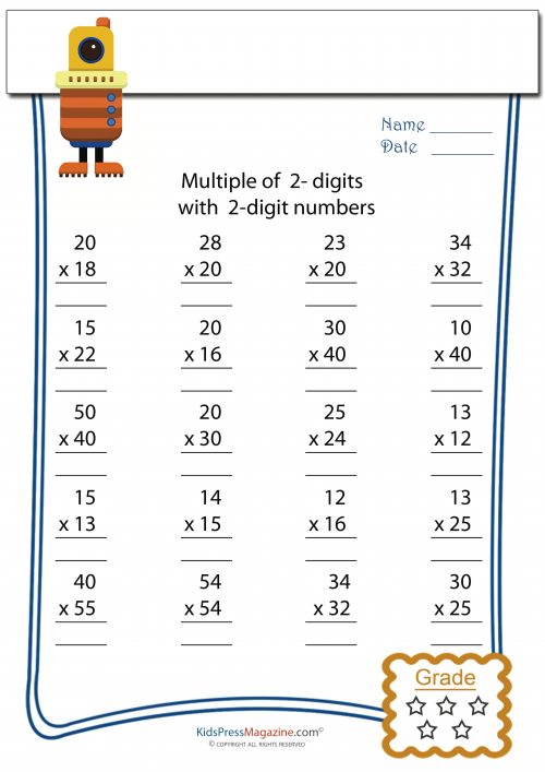 Multiplication Worksheet - 2 Digit times 2 Digit #3 ...