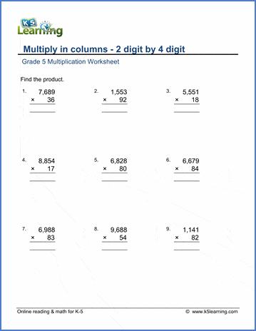 Multiplication in columns worksheets (4 by 2-digit) | Worsheets library