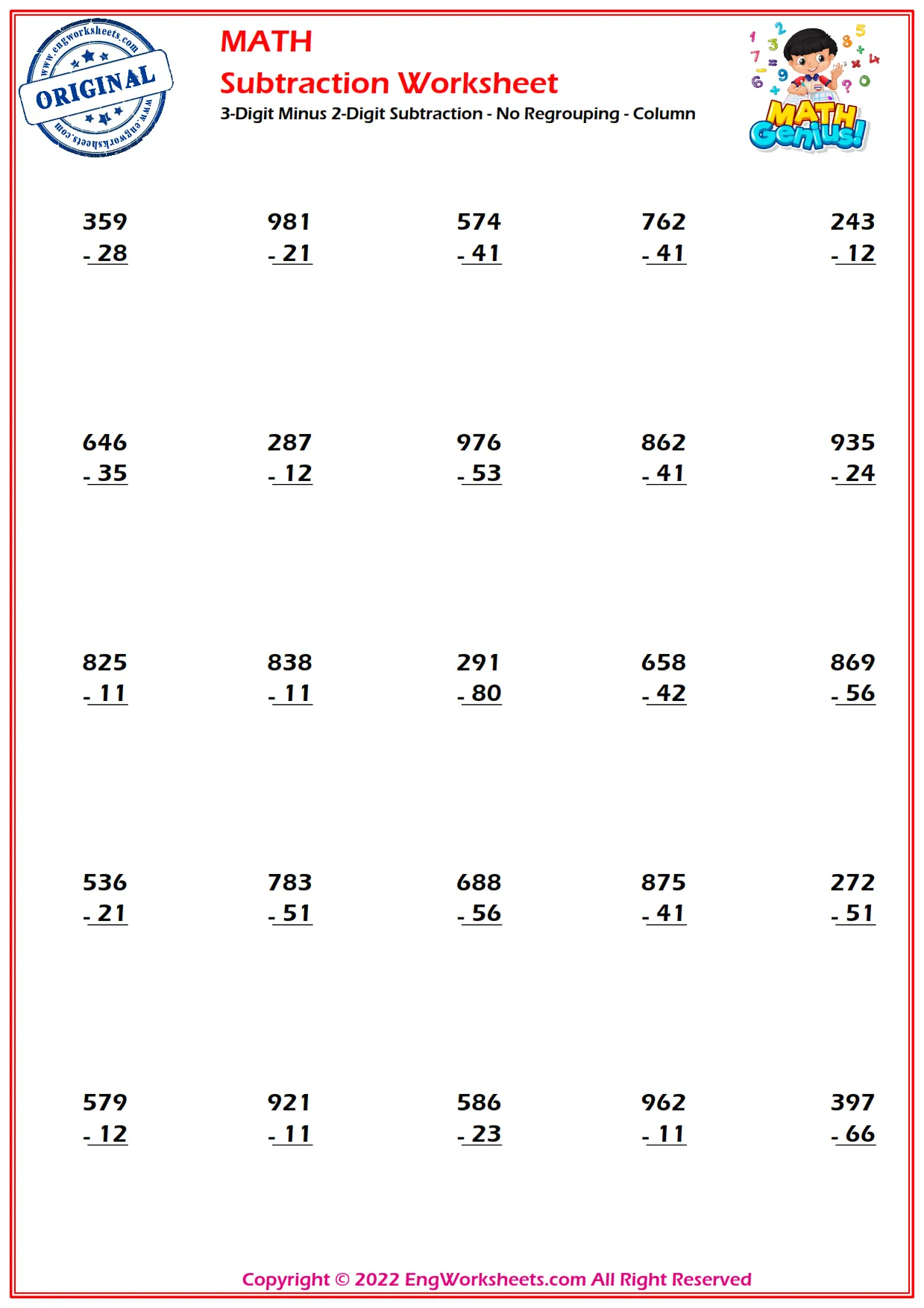 2 digit subtraction with regrouping worksheet 3rd grade