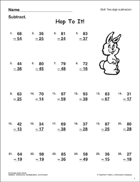 2 digit subtraction without regrouping worksheet