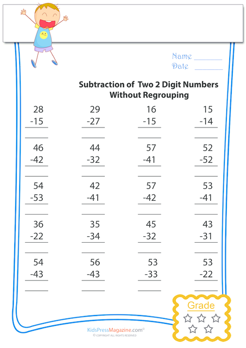 Two Digit Subtractions without Regrouping #3 - KidsPressMagazine.com
