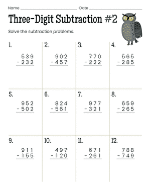 2 digit subtraction worksheet for 3rd grade