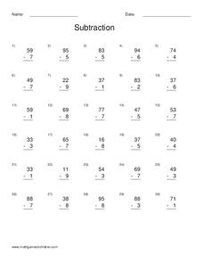 Subtraction: one and two digit numbers Worksheet for 2nd - 3rd ...