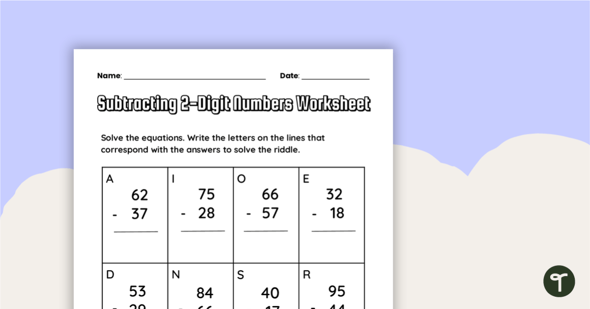 2 digit subtraction worksheet with