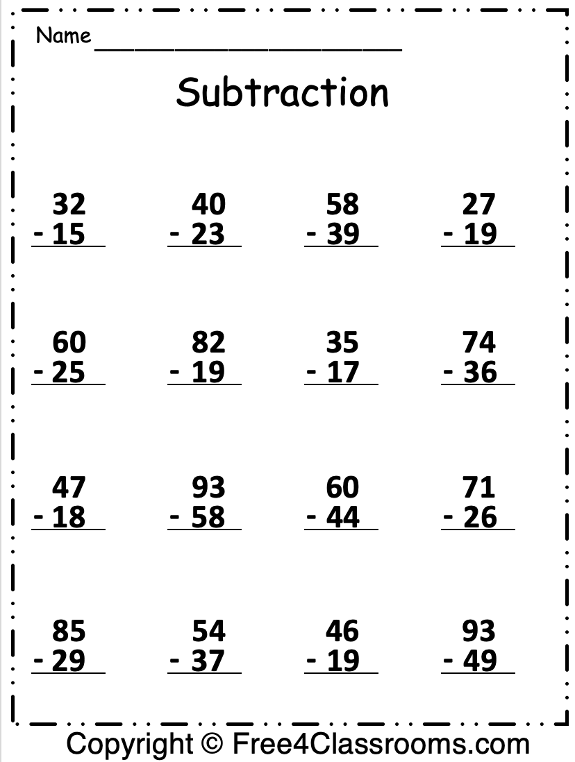 Free Subtraction 2 Digit Regrouping Worksheet - Free Worksheets ...