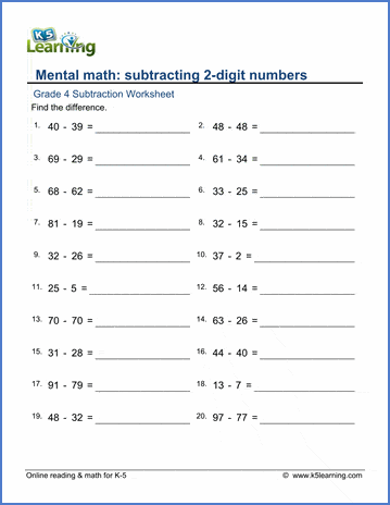 2 digit subtraction worksheet