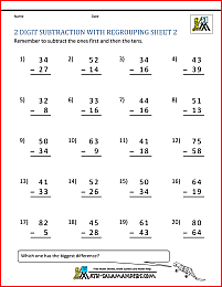 2 digit subtraction worksheet