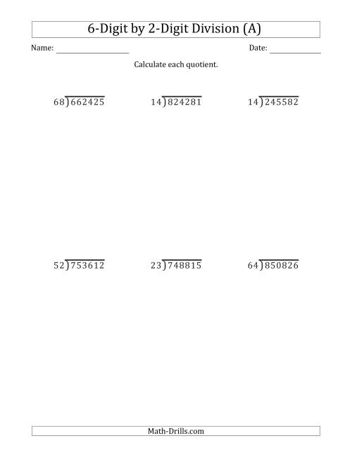 6-Digit by 2-Digit Long Division with Remainders and Steps Shown ...