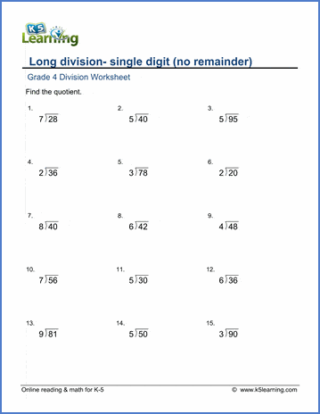 Long Division Worksheets: 2 by 1-digit numbers, no remainder | Worsheets library...
