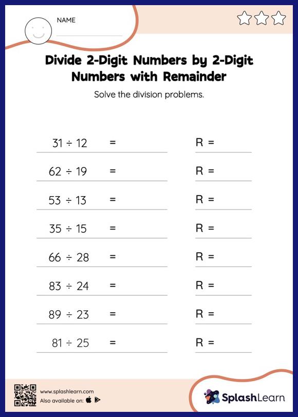 Divide 2-Digit Numbers by 2-Digit Numbers with Remainder ...