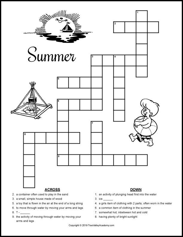 Summer Crossword Puzzles For Kids