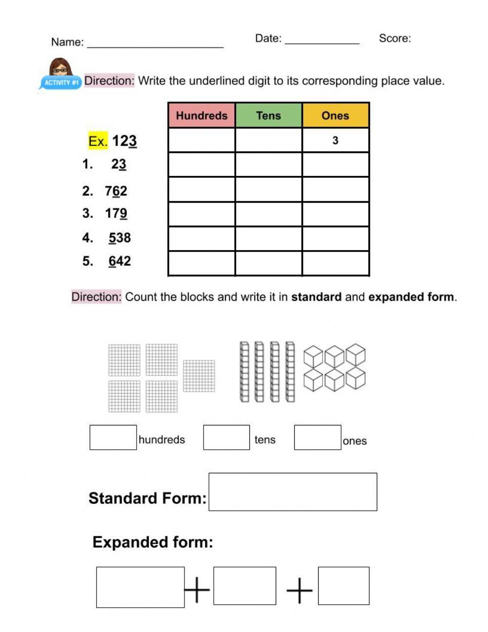 Place value online exercise for GRADE 2  