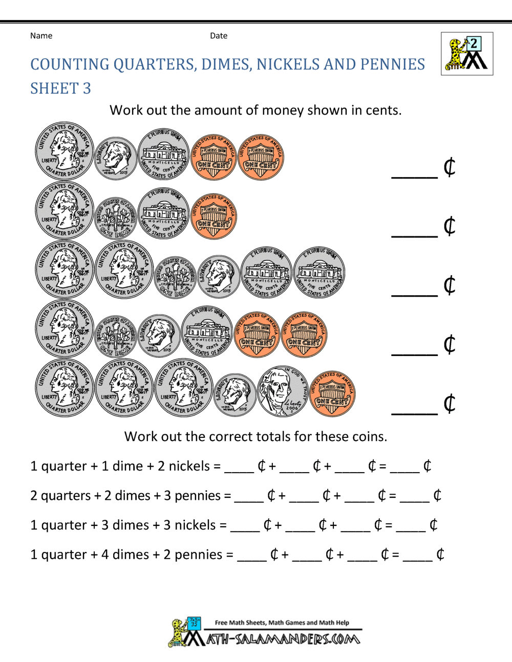 Money Worksheets for 2nd Grade