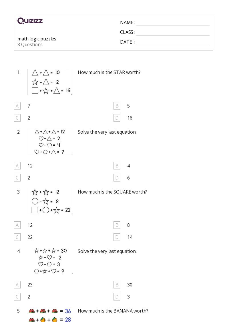 50+ Math Puzzles worksheets for 2nd Class on Quizizz | Free ...