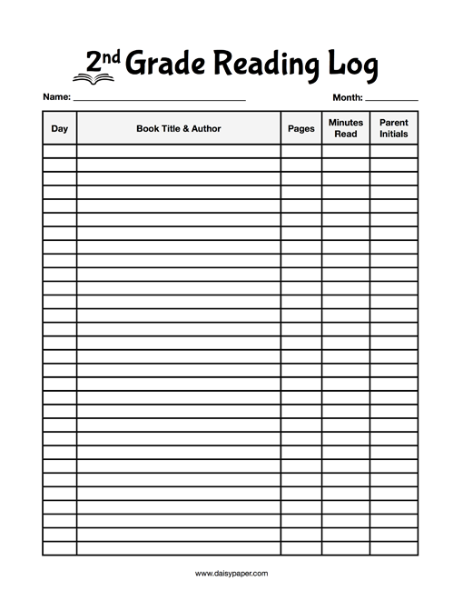 2nd Grade Reading Log - Daisy Paper