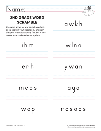 2nd Grade Word Scramble Spelling (Unit 12)  
