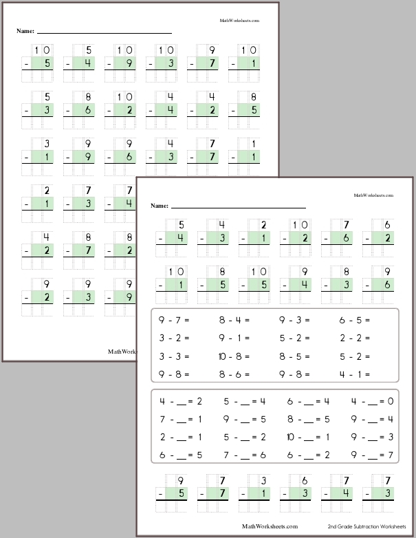 Subtraction Worksheets for 2nd Graders - Free with No Login ...