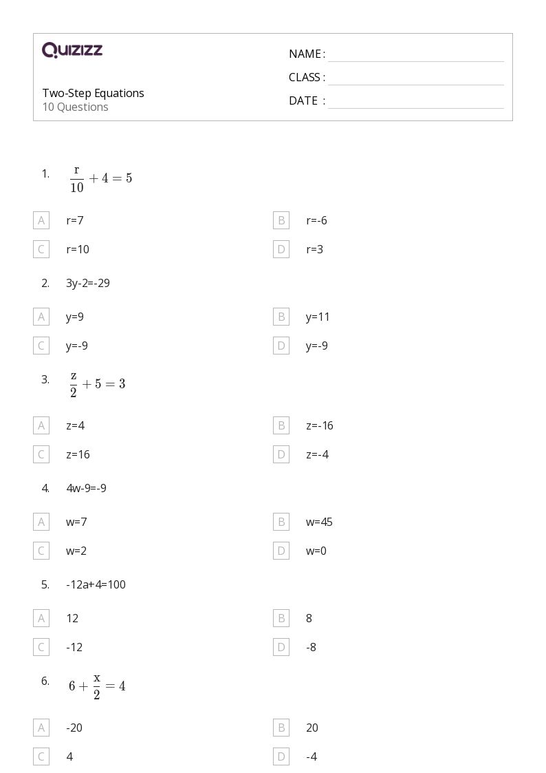 50+ Two-Step Equations worksheets for 7th Grade on Quizizz | Free ...