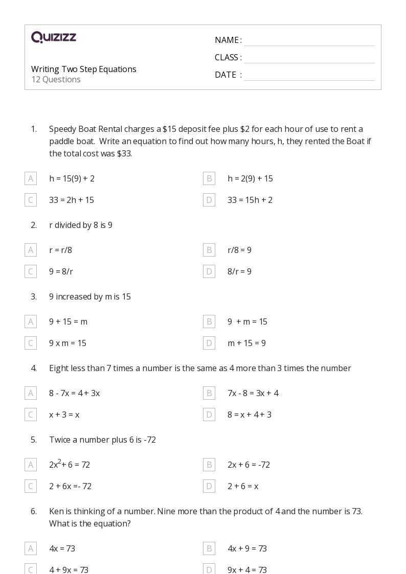 50+ Two-Step Equations worksheets for 7th Grade on Quizizz | Free ...