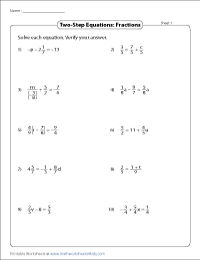 Two-Step Equation Worksheets