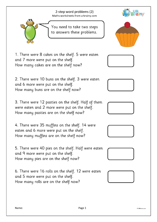 2-step word problems (2) - Addition Year 2 (aged 6-7) by URBrainy.com