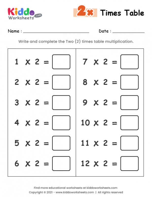 Free Printable 2 Times Table Worksheet Worksheet - kiddoworksheets