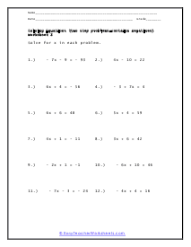 Two Step Equations Worksheets