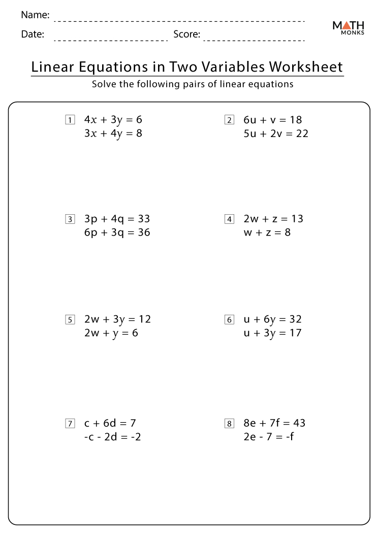 Linear Equations Worksheets with Answer Key - Worksheets Library