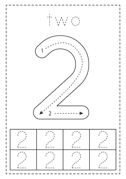 Premium Vector | Tracing number two Preschool worksheet Black and ...