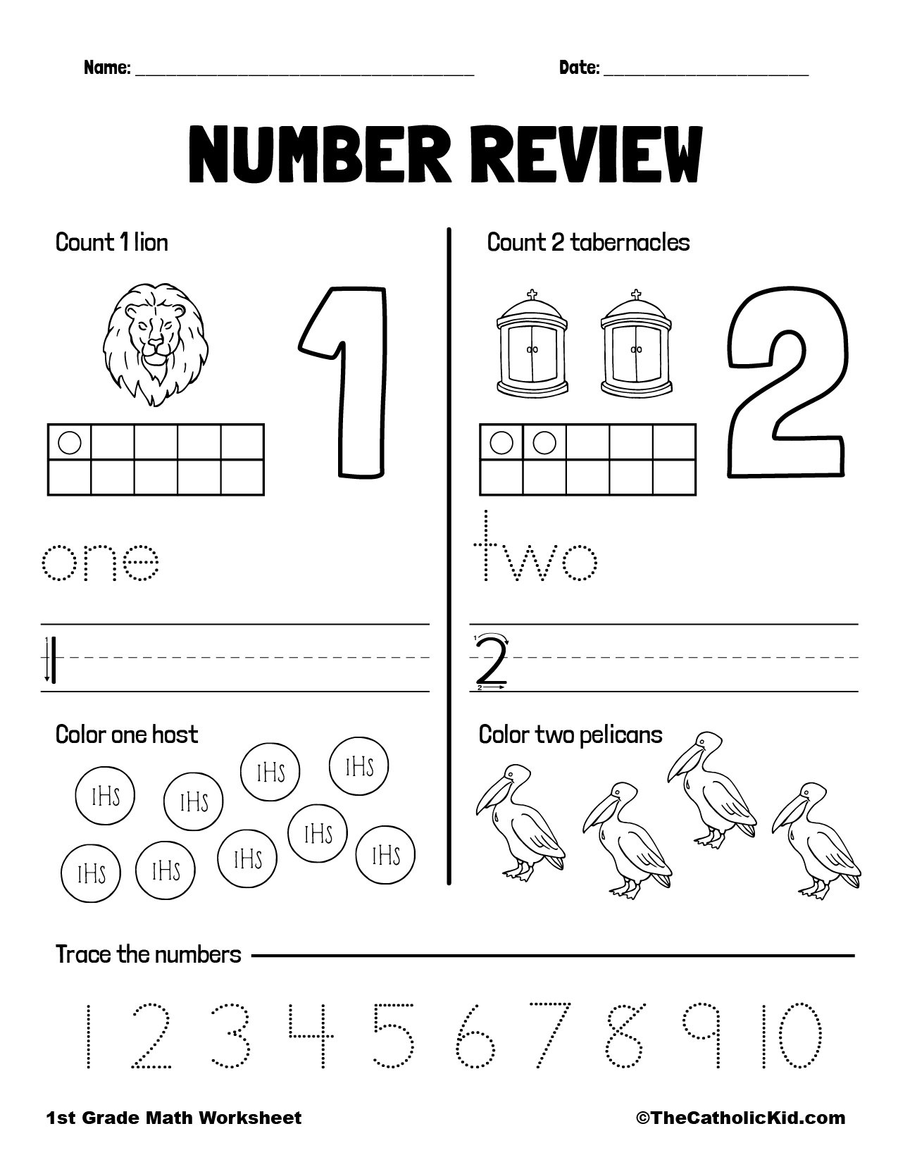 Counting Review Numbers 1 and 2 - 1st Grade Math Worksheet ...