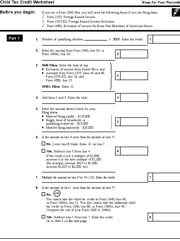 Publication 972, Child Tax Credit; Child Tax Credit Worksheet