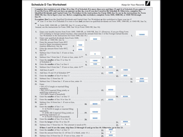 2013 schedule d tax worksheet