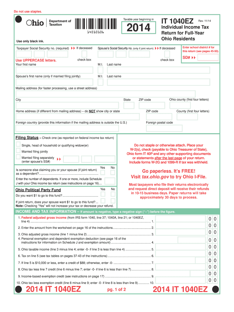2014-2024 Form OH IT 1040EZ Fill Online, Printable, Fillable ...
