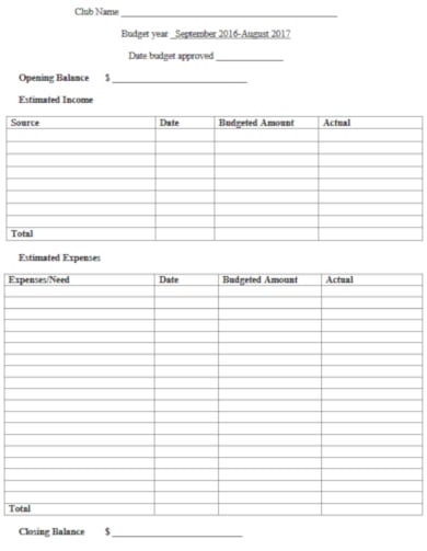 12+ Club Budget Templates - PDF