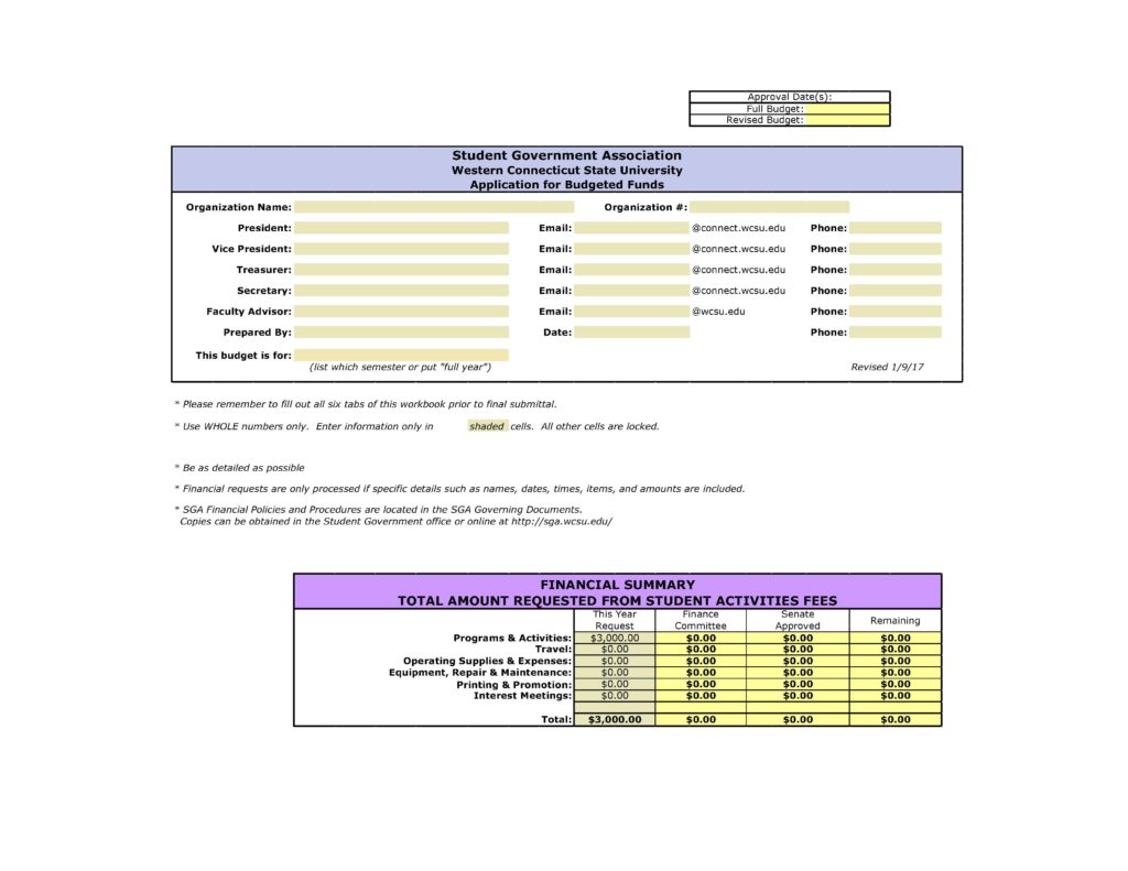 SGA Budget Request Worksheet - The Center for Student Involvement