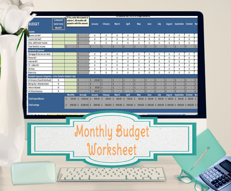 Monthly Budget Worksheet, Monthly Household Budget Template -