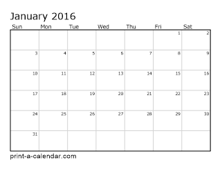 2016 Printable Monthly Calendar