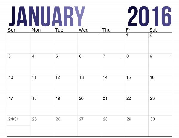2016 printable calendar by month