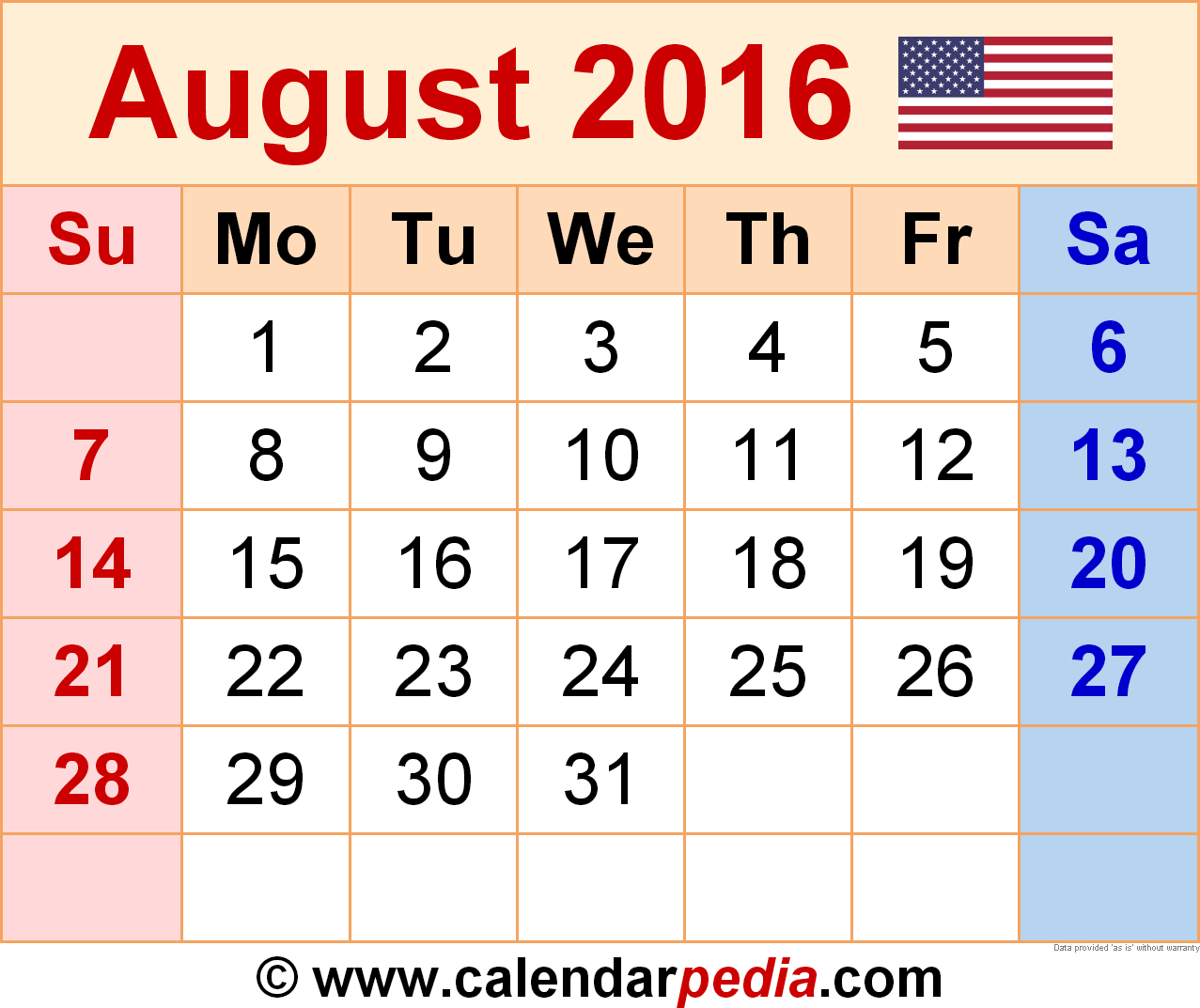 2016 printable calendar by month