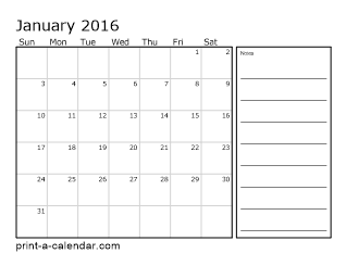2016 printable calendar by month