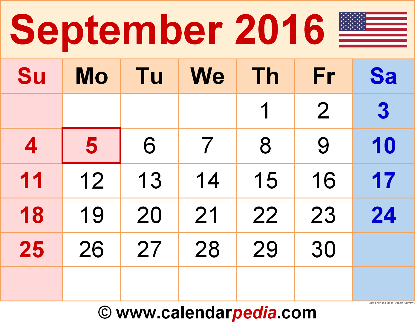 2016 printable calendar by month