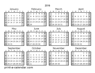 Download 2016 Printable Calendars